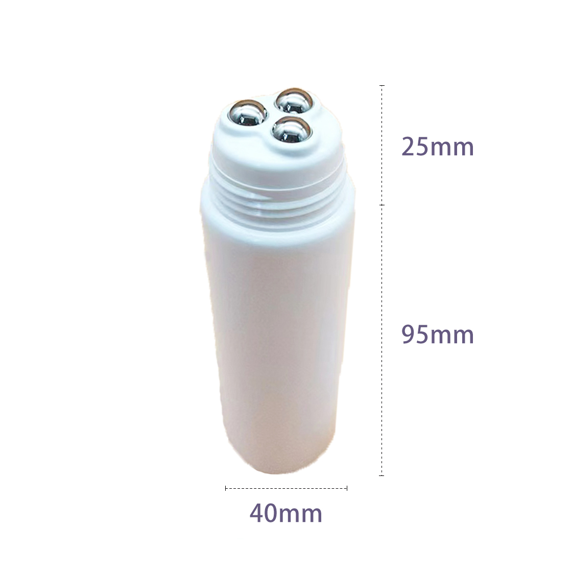 plastic tube with three roller ball massage applicator