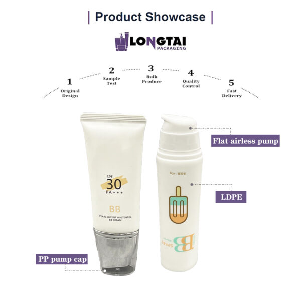 40g flat BB cream packaging tube with airless pump