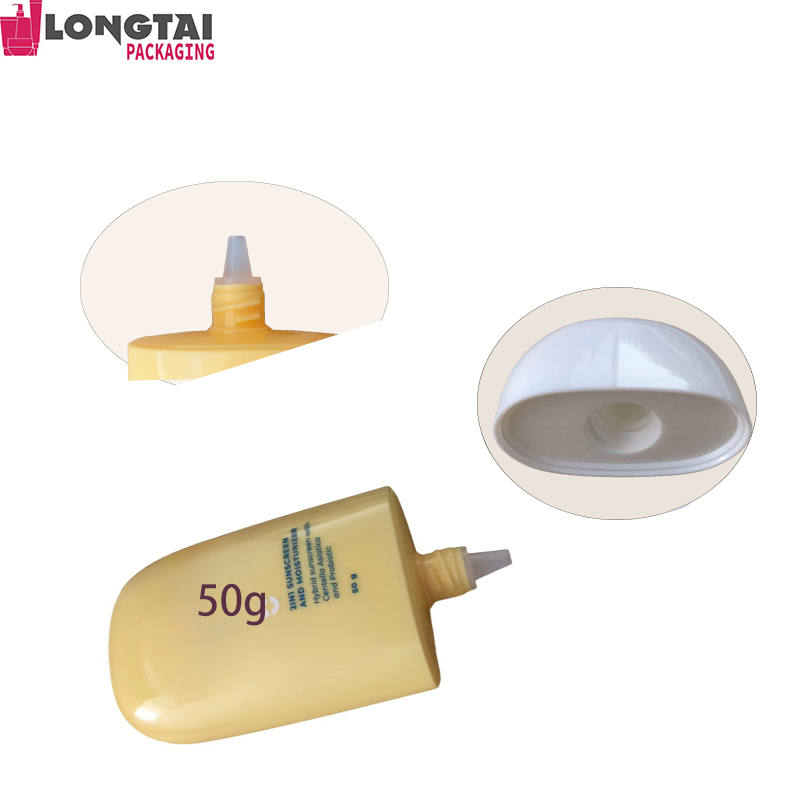 Customized 30g/40g/50g HDPE sunscreen packaging bottle with plated cap-Longtai pack Customized 30g/40g/50g HDPE sunscreen packaging bottle with plated cap-Longtai pack